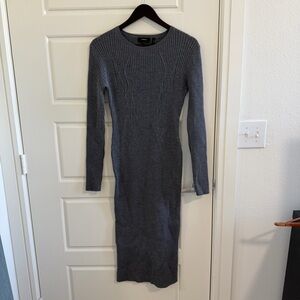 Theory Gray Ribbed Knit Midi Dress